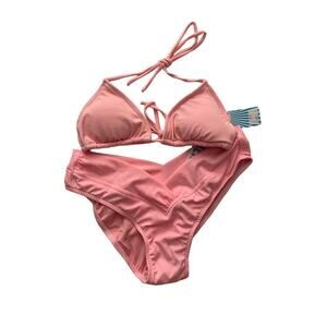 NWT Ujena Pale Pink Triangle Bikini Top With Matching Criss Cross Bottoms